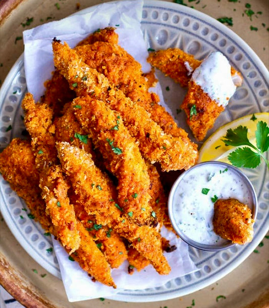 Homemade chicken fingers, bbq sausje